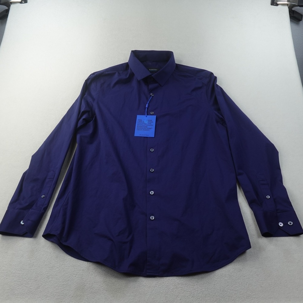 Bugatchi OoohCotton Tech Shirt Mens XL Blue 8-Way Stretch Long Sleeve NWT